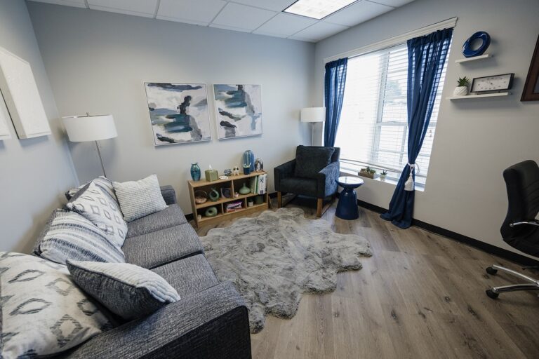 Calm therapy room at Let'sTalk! Counseling